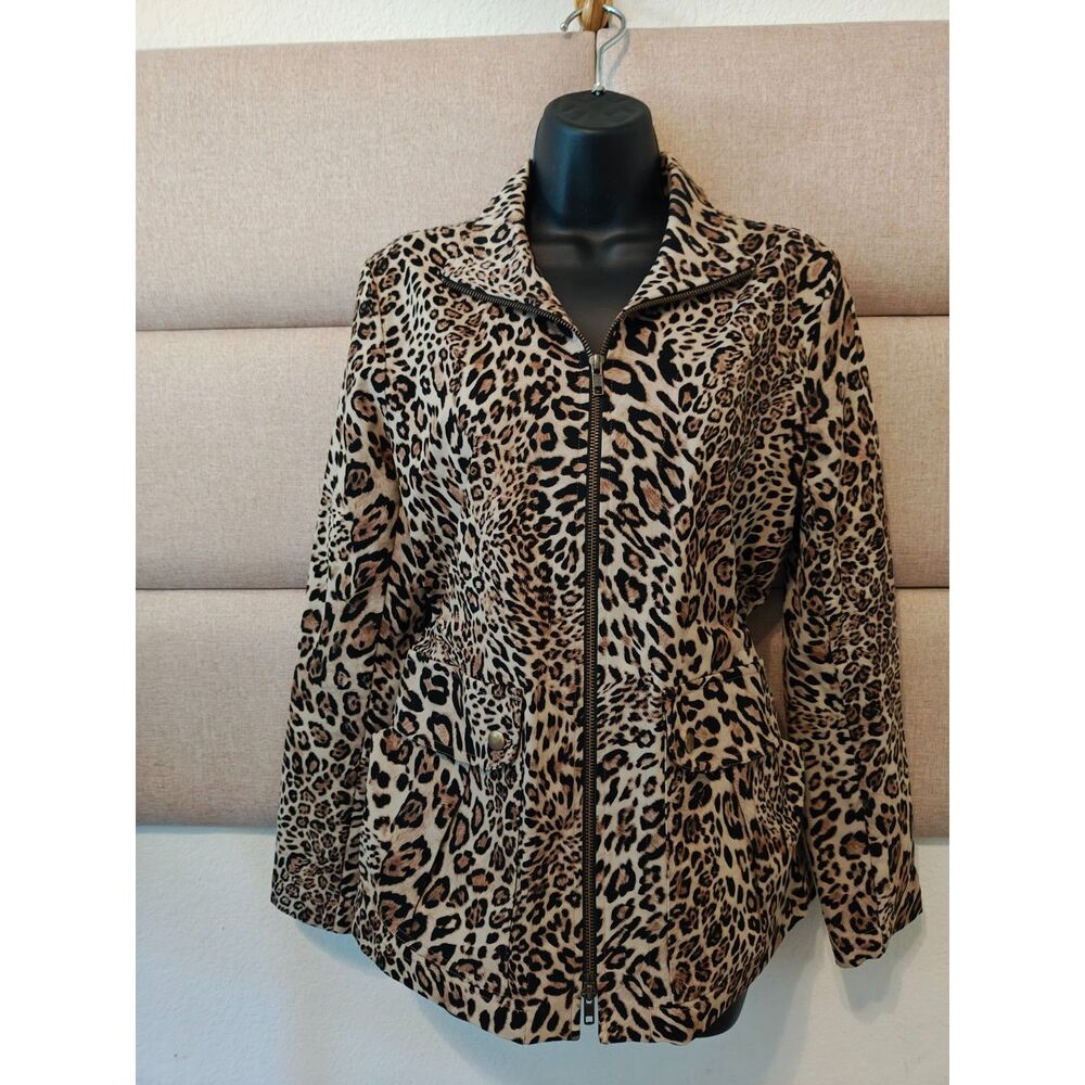 Elliott Lauren Size 8 Leopard Print Zip Jacket Cinch Waist Made USA